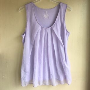 Tank top with semi-sheer overlay in front